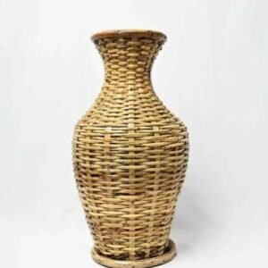 Woven Cane Vase, Natural Finish