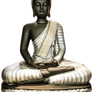 Meditating Buddha Idol, Black & Silver Finish