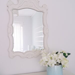 Ornate Carved Wall Mirror, White Finish