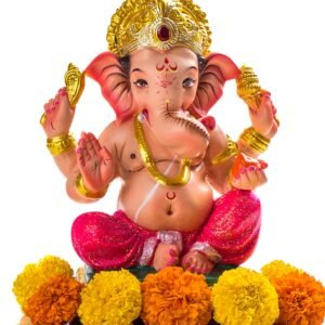 Hand-Painted Ganesha Idol with Gold Crown