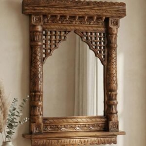 Carved Jharokha Arch Mirror with Shelf