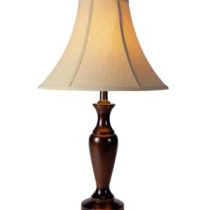Bell-Shaped Fabric Shade Table Lamp with Wood Base