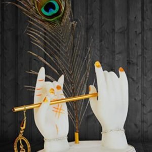 Radha-Krishna Hands Flute Showpiece with Peacock Feather