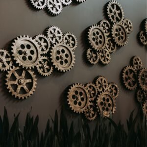 Carved Wood Gear Cluster Wall Art
