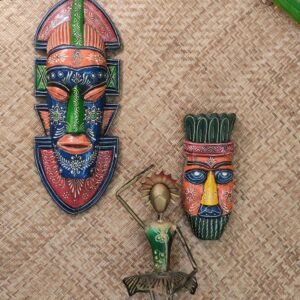 Hand-Painted Wooden Tribal Wall Masks (Set of 2)